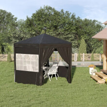 6 Removable Side Walls Hexagonal Black Metal, PE Gazebo 4m