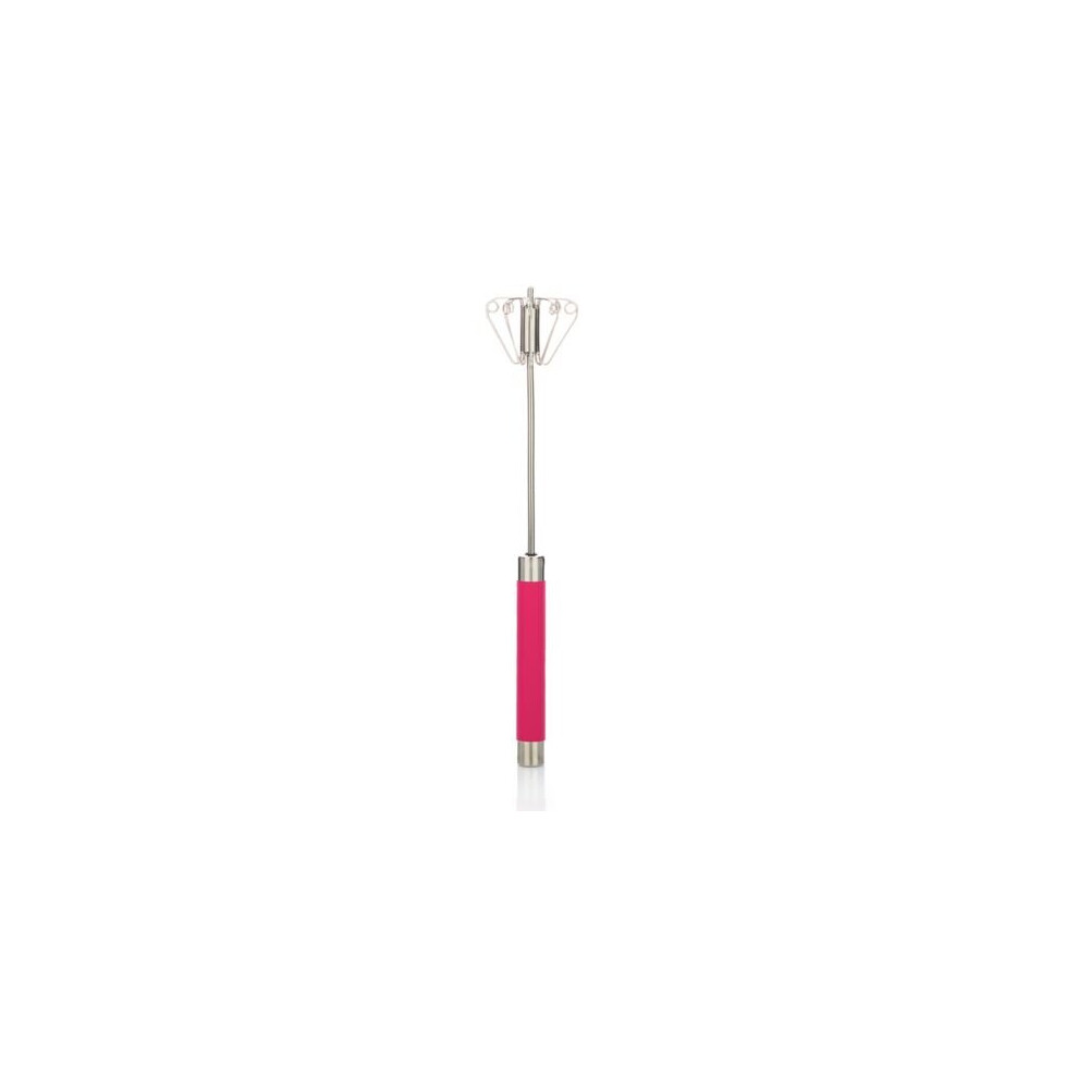 (  Pink) 25cm Stainless Steel Egg Beater Rotary Whisk Blender Hand Push