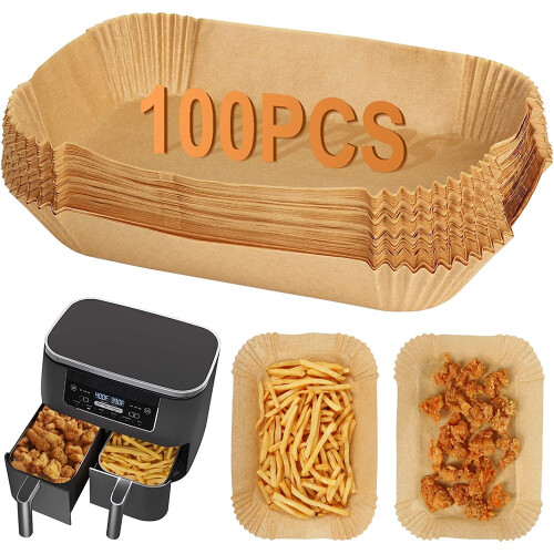 BYKITCHEN 100pcs Air Fryer Liners for Ninja Dual, Air Fryer AF300UK AF400UK Accessories, Disposable Air Fryer Parchment Paper Liner Square, Compatible