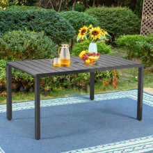 (150*90cm Grey Table Only) Garden Patio Dining Table Chair Outdoor Bistro Tables Parasol Hole