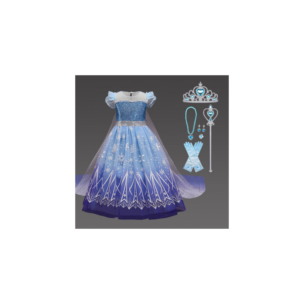 (3-4, Elsa Dress Set) Girls Kids Frozen Elsa Princess Fancy Dress Up Party Costume Cosplay Outfit Gift