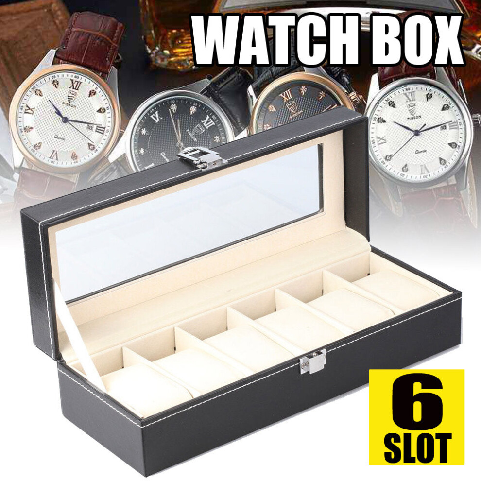 6 Grids Leather Watch Display Case Jewelry Collection Storage Box