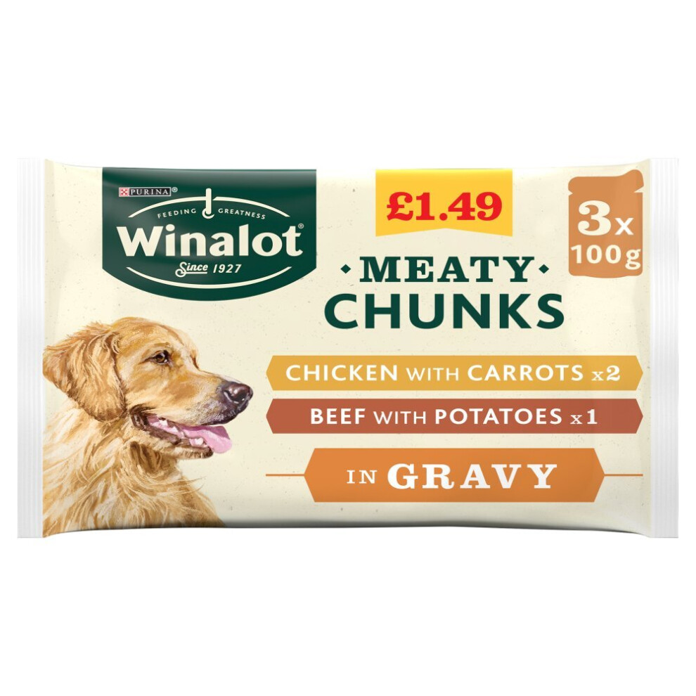 Winalot Meaty Chunks in Gravy 3 x 100g (300g) (Pack of 12)