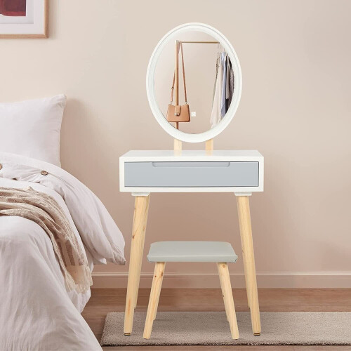 ELECWISH Dressing Table Vanity Set Make up Desk Oval LED Light Mirror w/ Stool 1