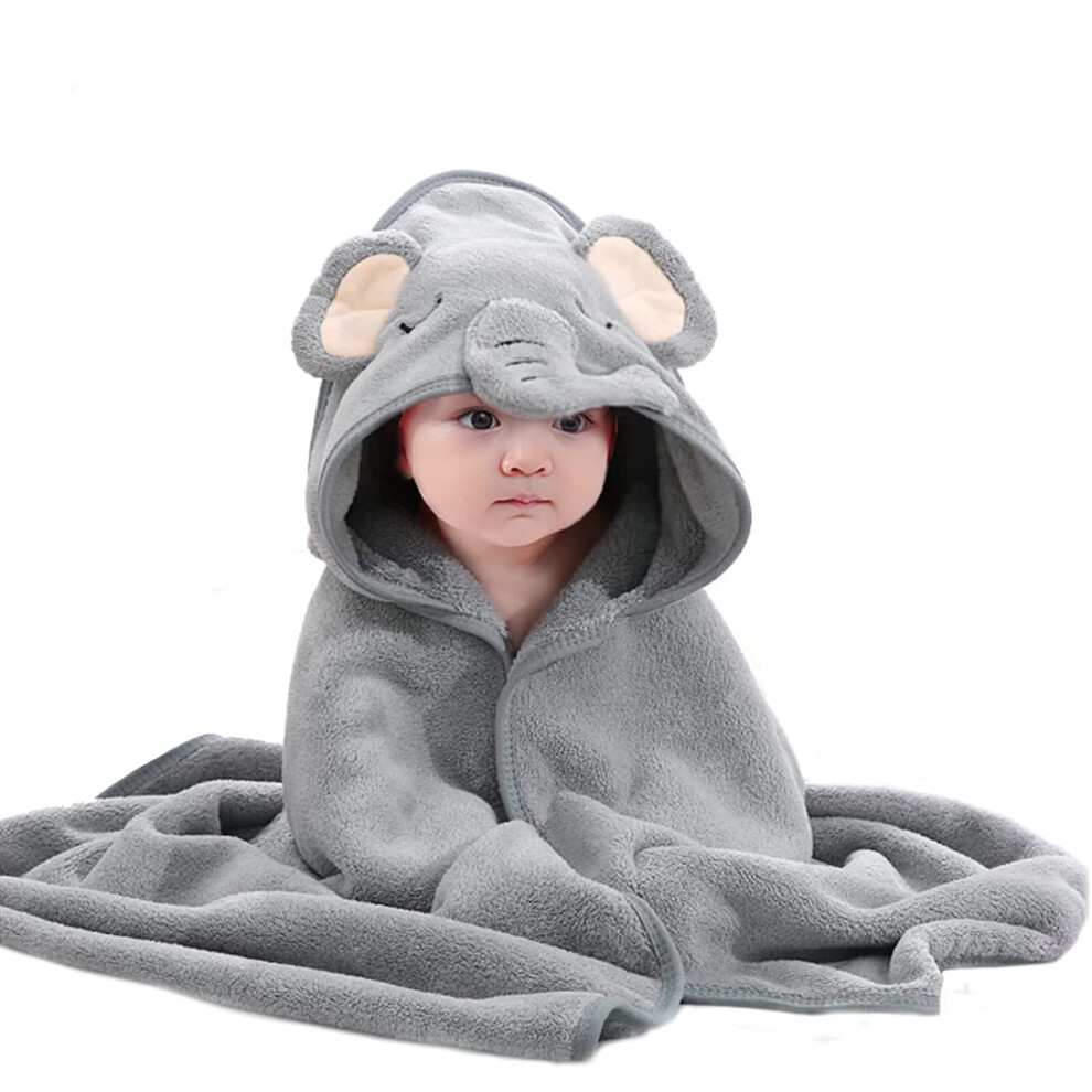 (Grey) Baby Hooded Towel, Baby Bath Towels with Hood,Unique Animal Design Ultra Soft Absorbent and Non-Balling Cotton Baby Bath Towel, for Baby Boy and Girl
