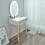 ELECWISH Dressing Table Vanity Set Make up Desk Oval LED Light Mirror w/ Stool 4