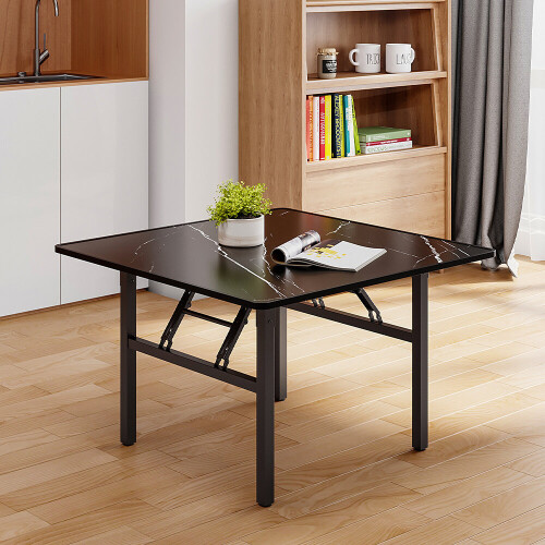 Living And Home (80cm W x 80cm D x 51cm H) Folding Coffee Table with Marble Effect Top