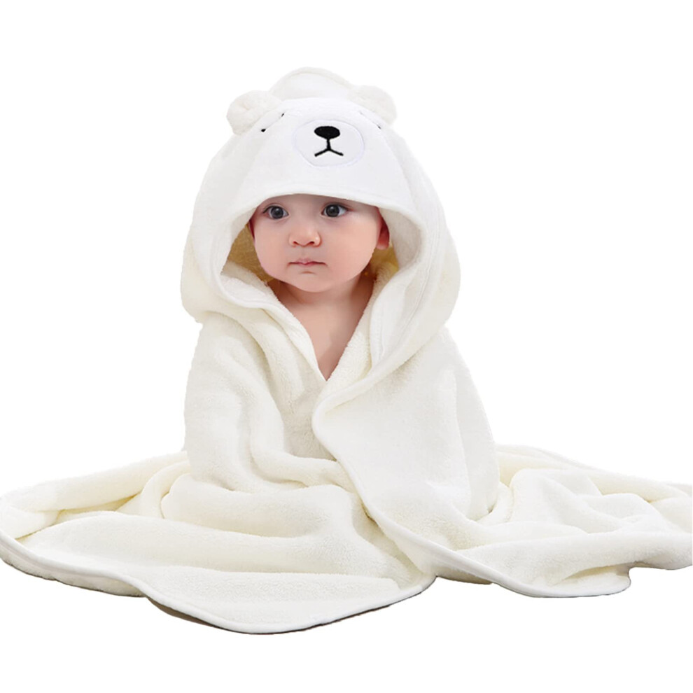 (White) Baby Hooded Towel, Baby Bath Towels With Hood,Unique Animal Design Ultra Soft Absorbent And Non-Balling Cotton Baby Bath Towel, For Baby Boy A White