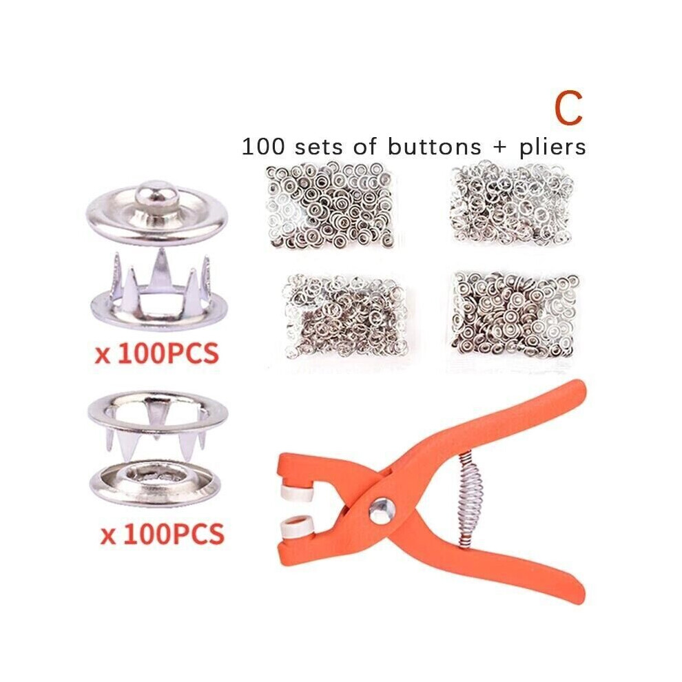 (C) 50/100PCS Plier Tool Metal Sewing Buttons Five-claw Buckle Metal Snap Buttons