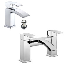 Chrome Lucia Waterfall Basin & Bath Filler Tap Pack