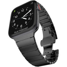 (Black, 44mm / 42mm) TECHGEAR Watch Band for Apple Watch 45mm / 44mm / 42mm Steel Link Bracelet Watch Strap with Butterfly Metal Clasp for Series 8 7 6 5 4 3 2 1 SE