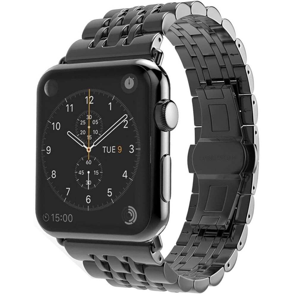 (Black, 40mm / 38mm) TECHGEAR Watch Band Compatible with Apple Watch Series 8 7 6 5 4 3 2 1 SE Steel Link Bracelet Watch Strap Band with Butterfly Metal Clasp for 40mm