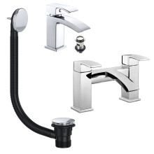 Chrome Lucia Waterfall Basin & Bath Filler Tap Pack & Bath Waste