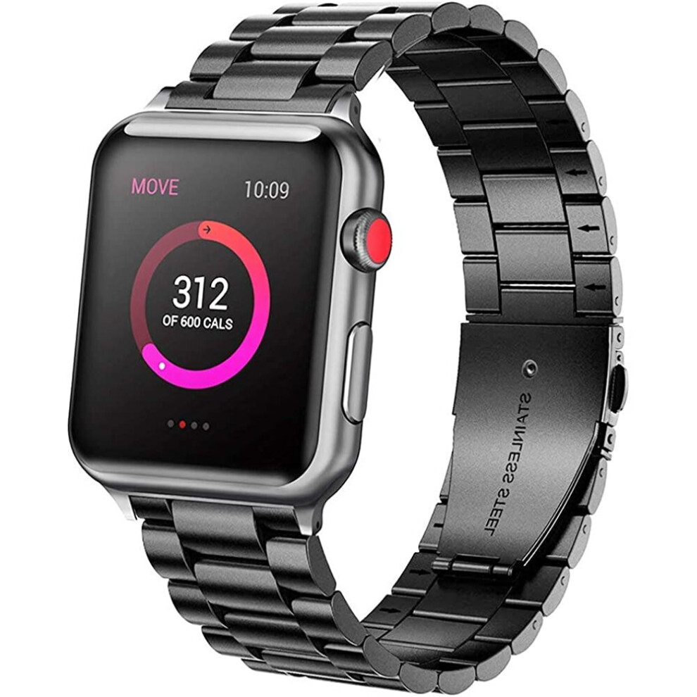 (Black, 44mm / 42mm) TECHGEAR Watch Band for Apple Watch 38mm / 40mm / 41mm Stainless Steel Link Bracelet Watch Strap Metal Clasp for Series 8 7 6 5 4 3 2 1 SE