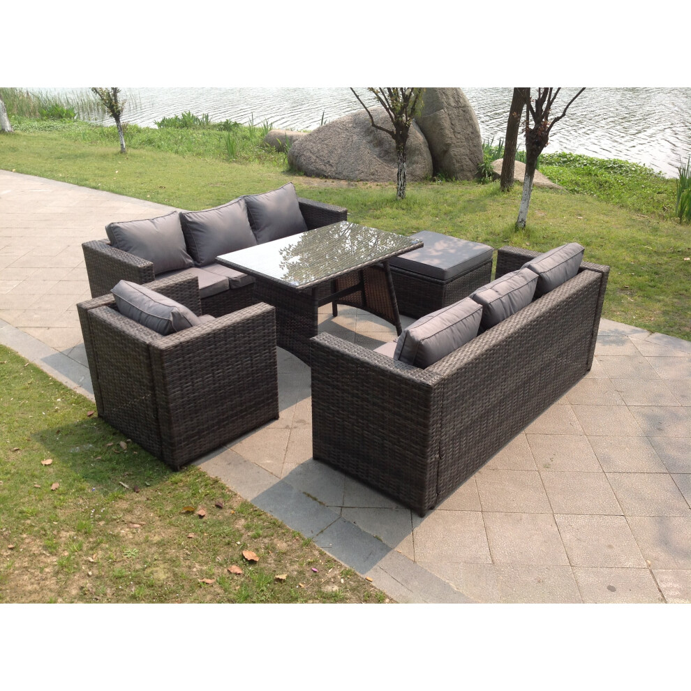 Fimous 8 Seater Lounge Rattan Sofa Ottoman Garden Furniture Outdoor