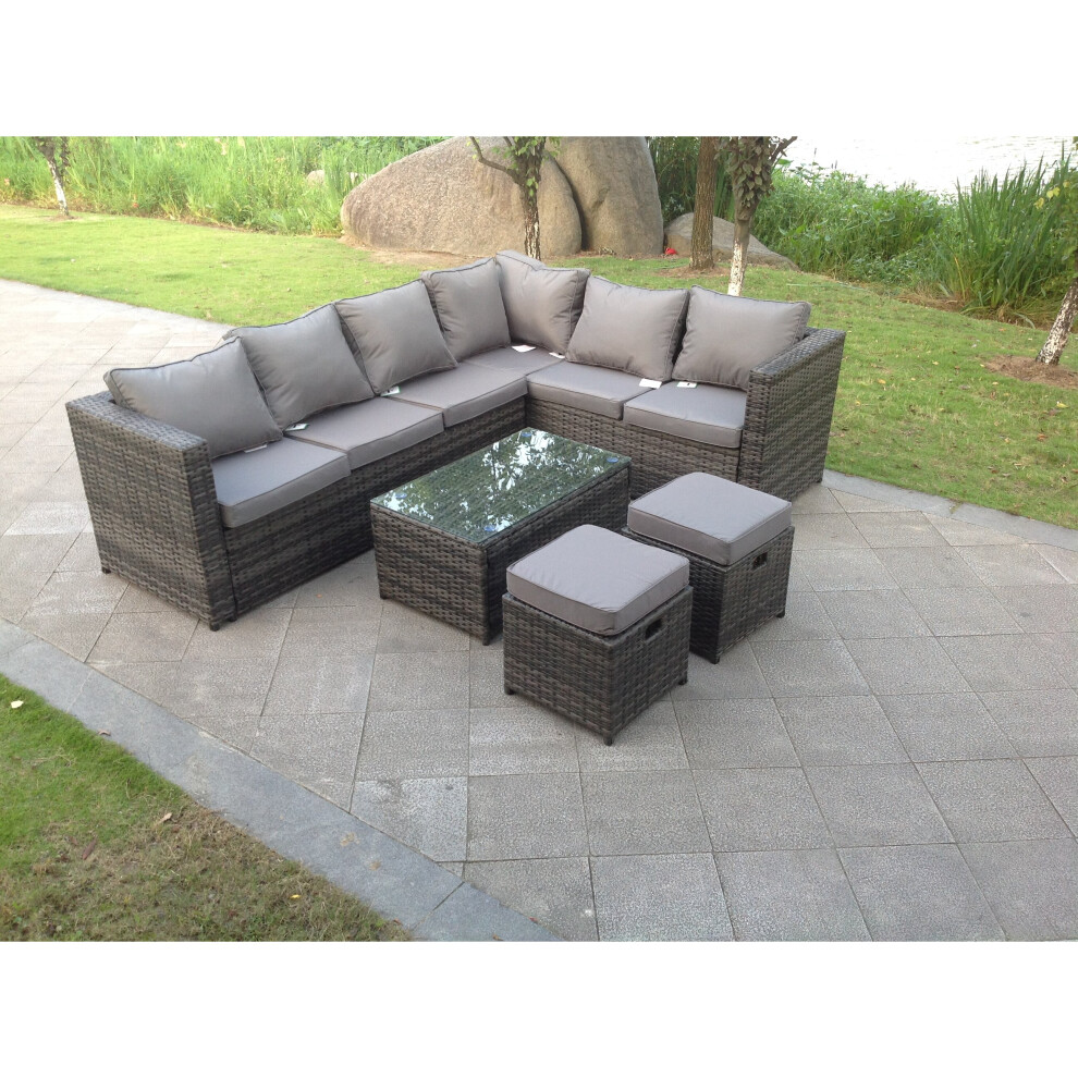 Fimous 8 Seater Rattan Corner Sofa Set Coffee Table Garden Furniture