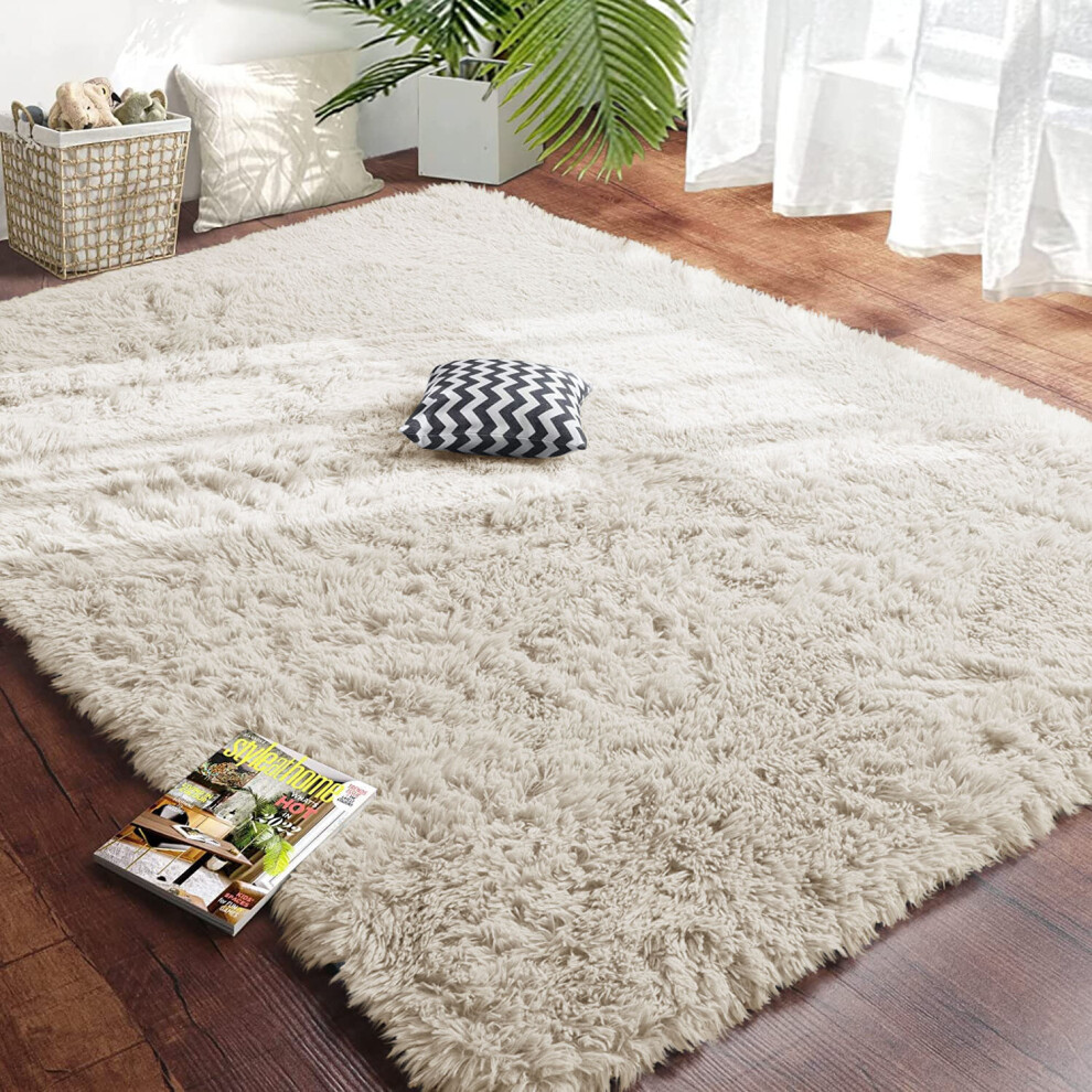 (Cream, 160 x 230 cm (5ft 4" x 7ft 8")) Shaggy Thick Large Rugs Living Room Area Outdoor Indoor Non Slip Kitchen Runner Rugs