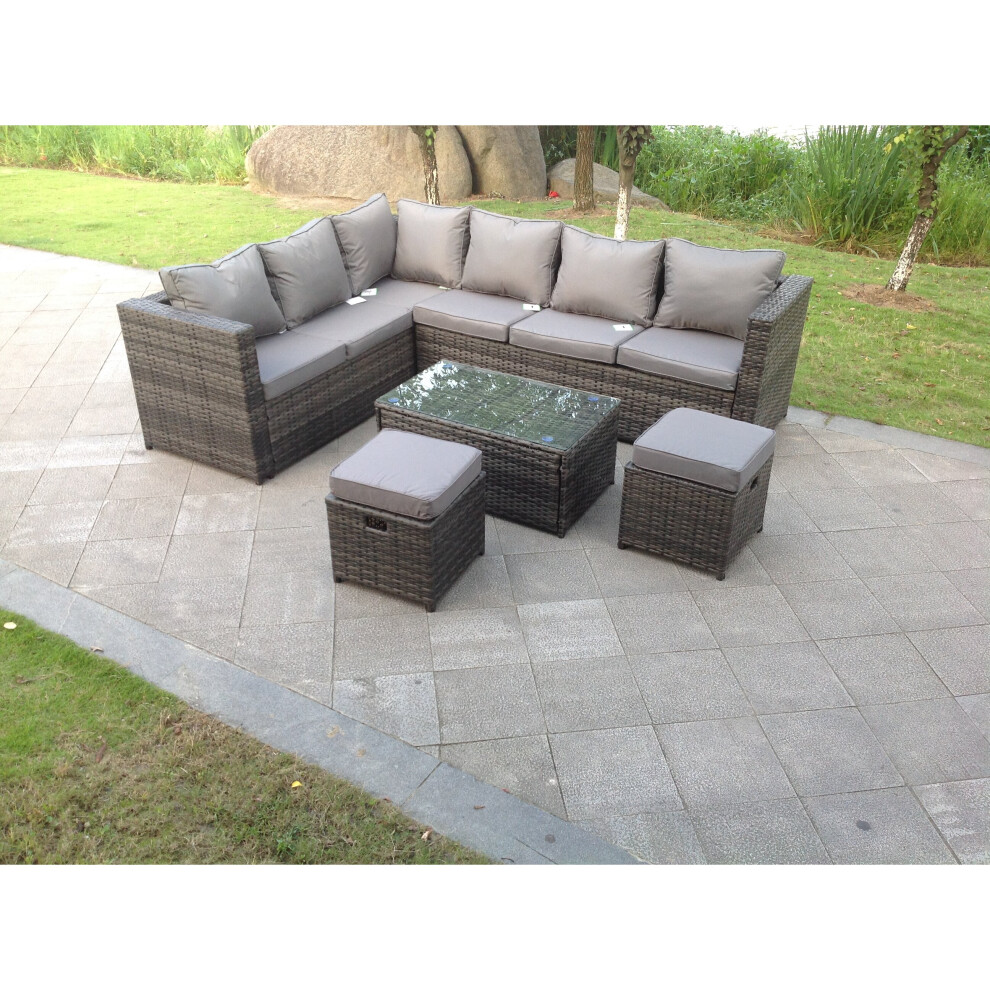 Fimous 8 Seater Grey Rattan Corner Sofa Set Coffee Oblong Coffee Table