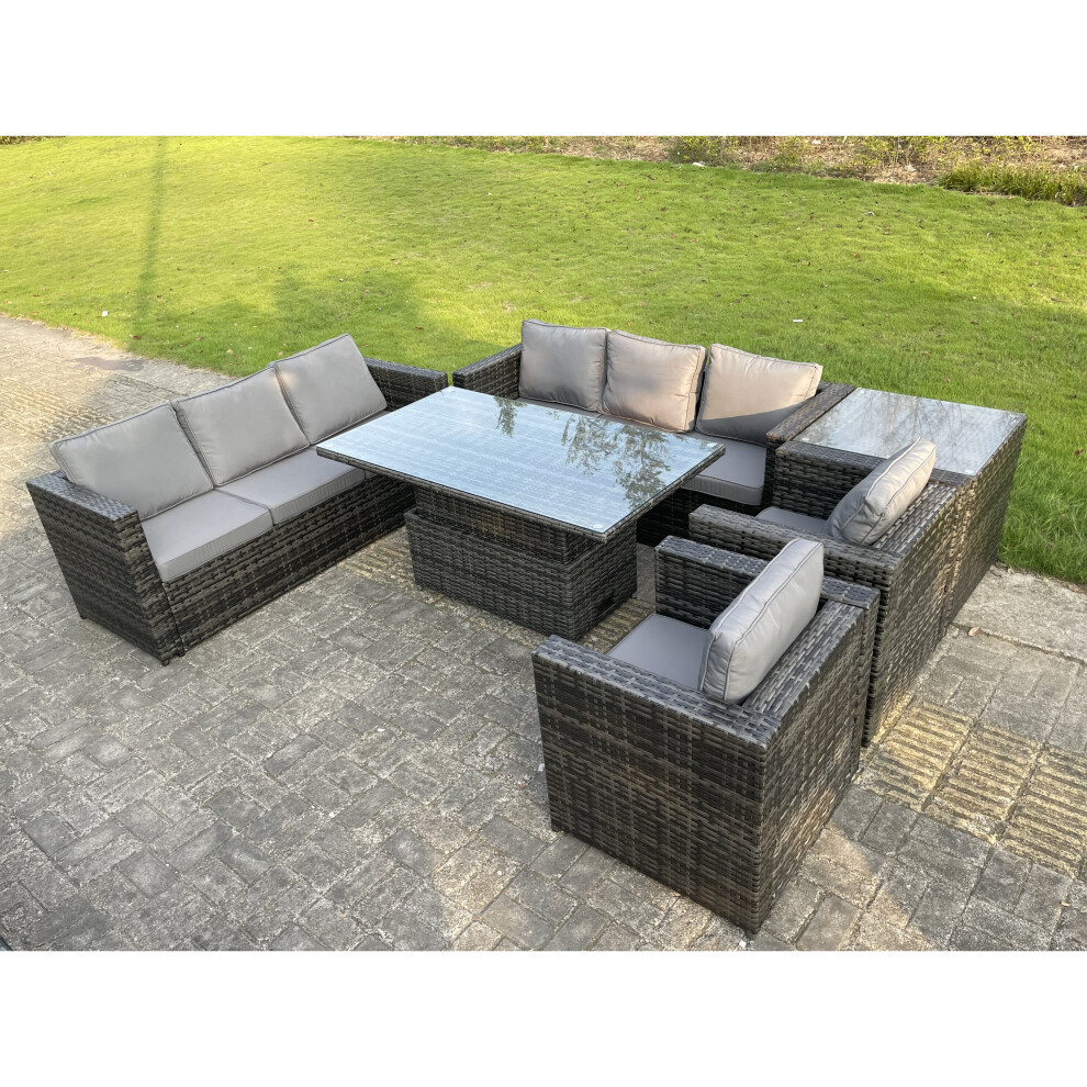 Fimous 8 Seater?Outdoor Rattan Garden Furniture Rising Lifting Table