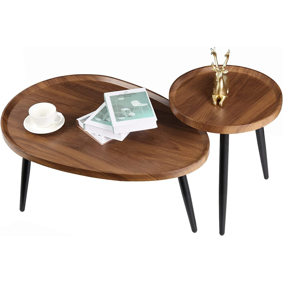 2 Nesting Set Large  Oval Coffee Table Nest Wood