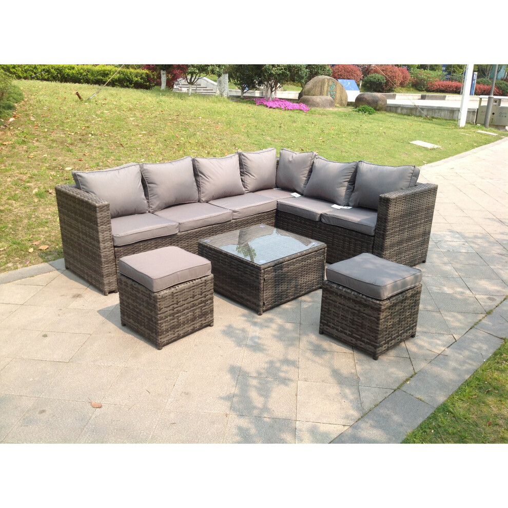 Fimous 8 Seater Grey Rattan Corner Sofa Coffee Table Garden Furniture