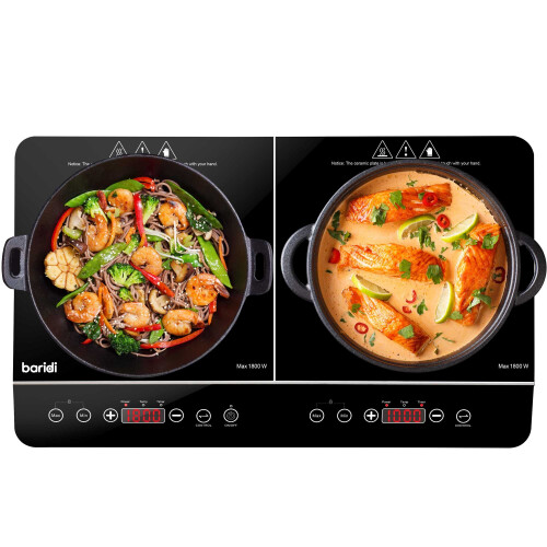 Dellonda Baridi Portable Induction Hob: Two Zone, 2800W, 10 Power Settings, Timer Function, Black - DH146 1