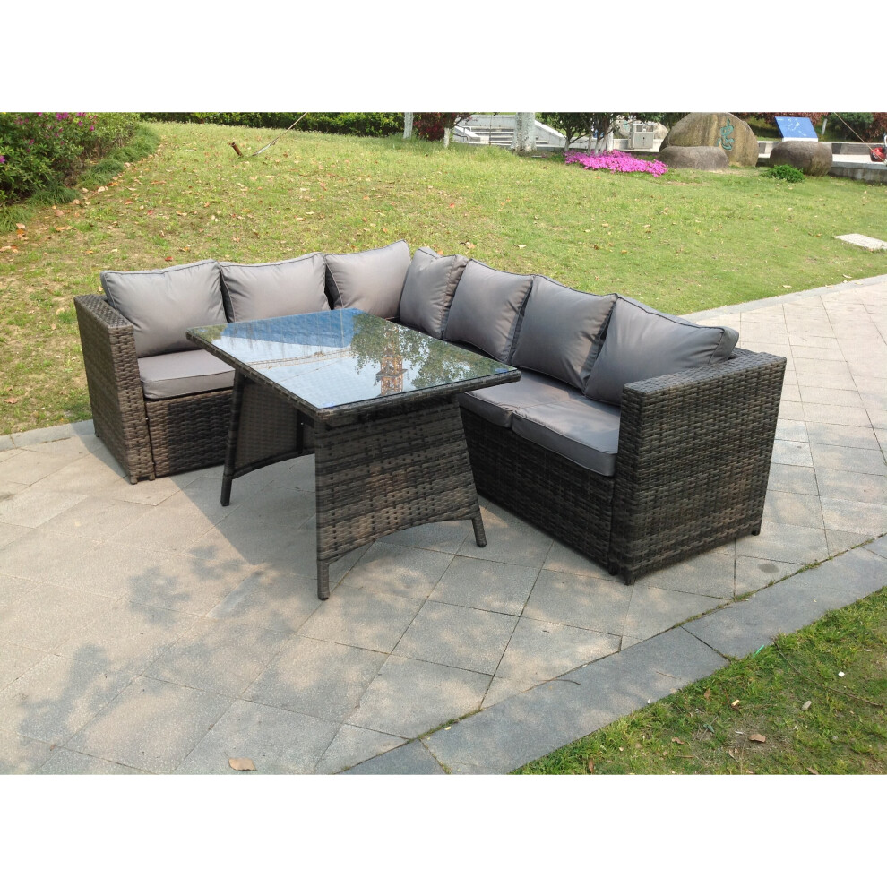 Fimous 6 Seater Grey Rattan Corner Sofa Set Garden Furniture Outdoor