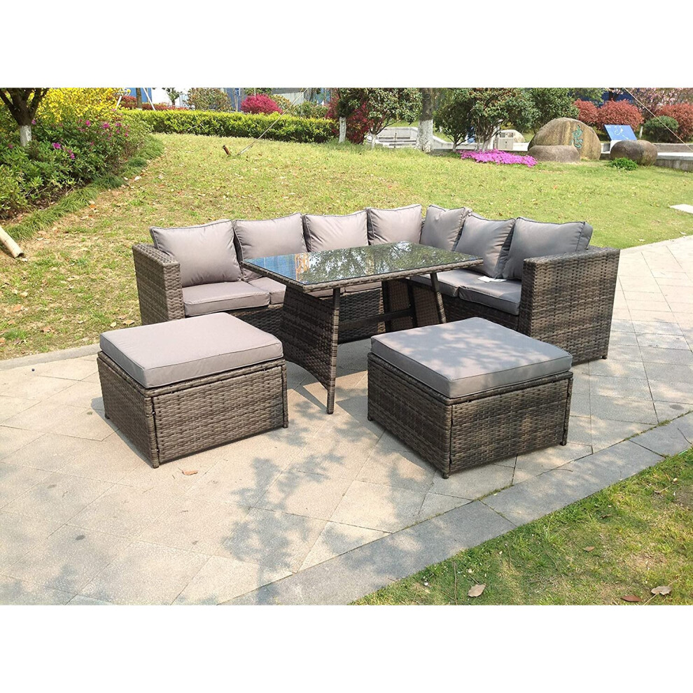 Fimous 8 Seater Grey Rattan Corner Sofa Set Garden Furniture Outdoor