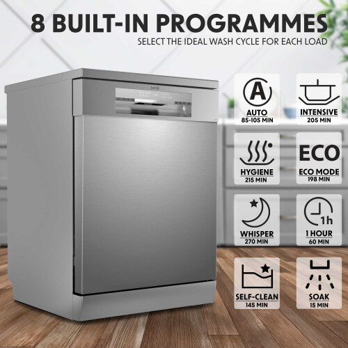 Dellonda 60cm Freestanding Dishwasher, 14 Place Settings, 8 Programs, LED Display, Silver - DH167 2
