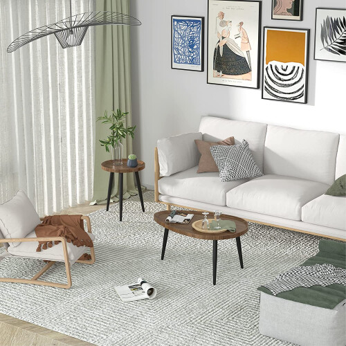 2 Nesting Set Large  Oval Coffee Table Nest Wood 1