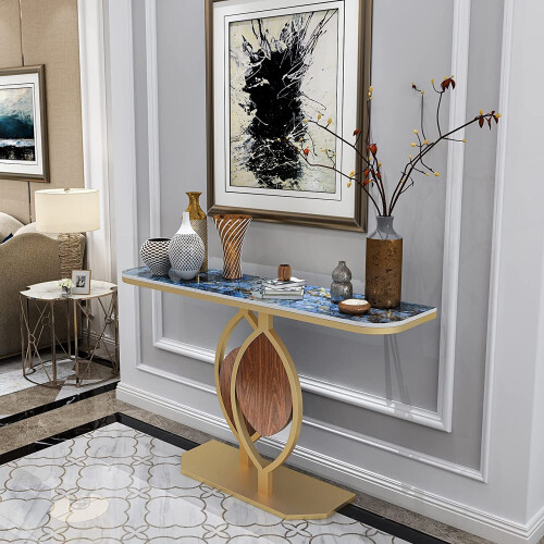 (Rich Abstract Jade Blue Texture) Luxury Hallway Marble Console Table Sintered Stone 2