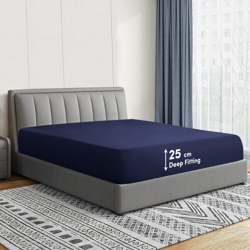 Imperial Rooms (King, Blue) Fitted Bed Sheets Poly Cotton Single Double King