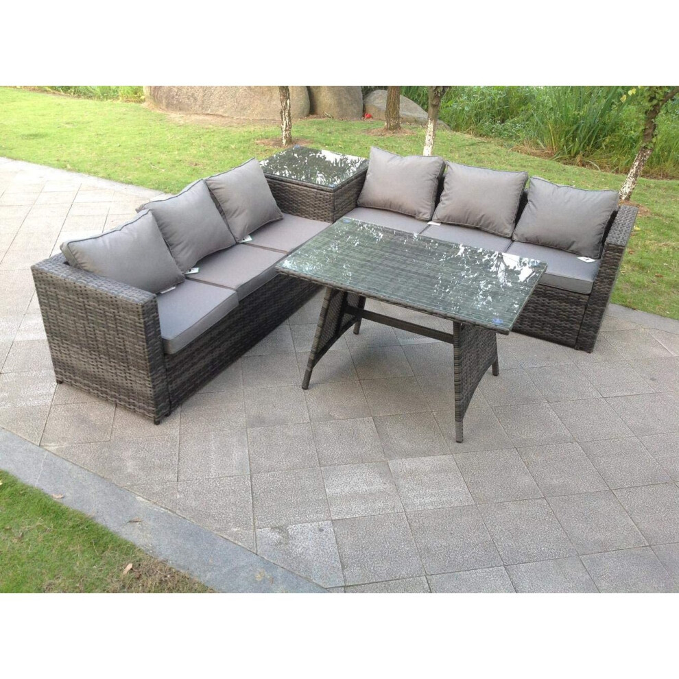 Fimous 6 Seater Grey Rattan Sofa Dining Set 2 Tables Garden Furniture