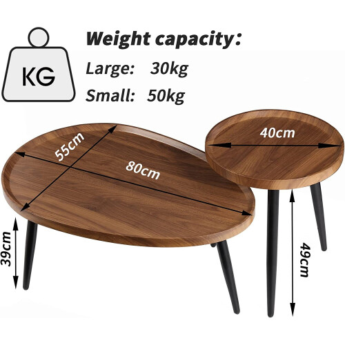 2 Nesting Set Large  Oval Coffee Table Nest Wood 2