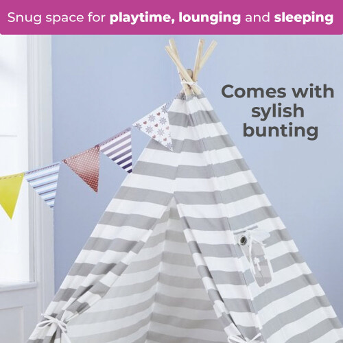 NEO Neo Grey Striped Canvas Kids Indian Tent TeePee 2