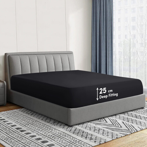 Imperial Rooms (King, Black) Fitted Bed Sheets Poly Cotton Single Double King