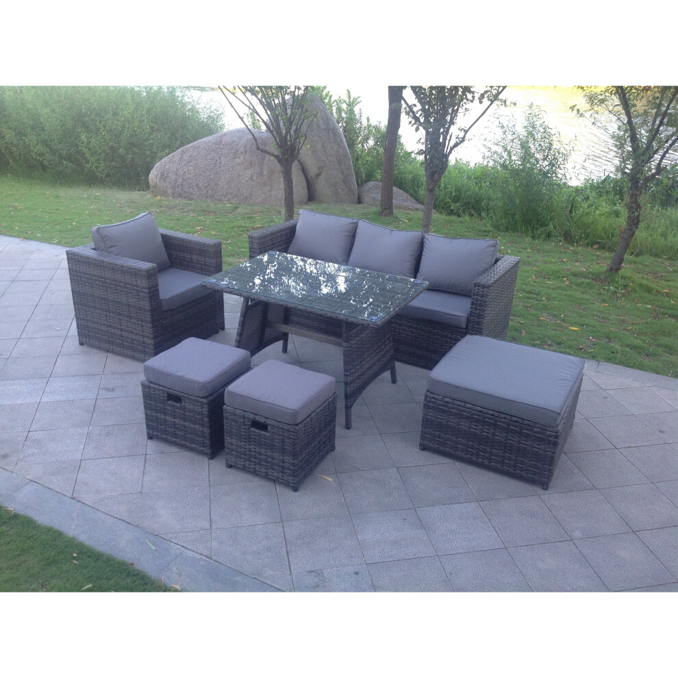 Fimous 7 Seater Rattan Sofa Dining Table Chair Garden Furniture Grey