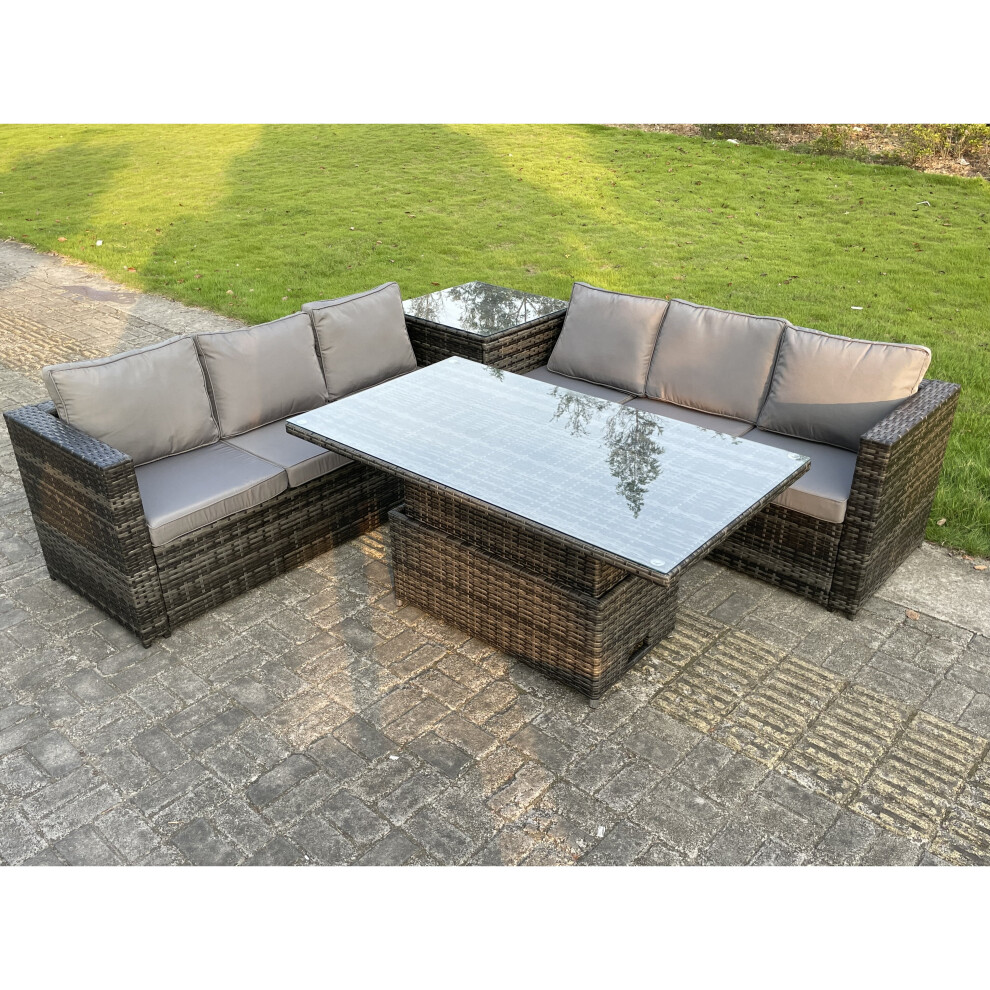 Fimous 6 Seater Pe Rattan Corner Sofahigh Side Table Seat Cushion Grey