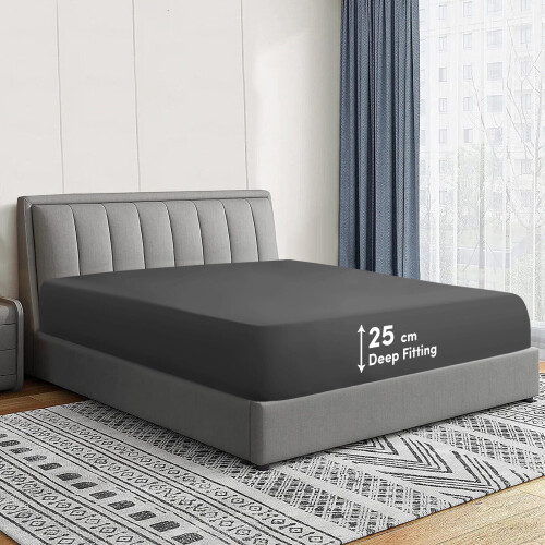 Imperial Rooms (King, Charcoal) Fitted Bed Sheets Poly Cotton Single Double King