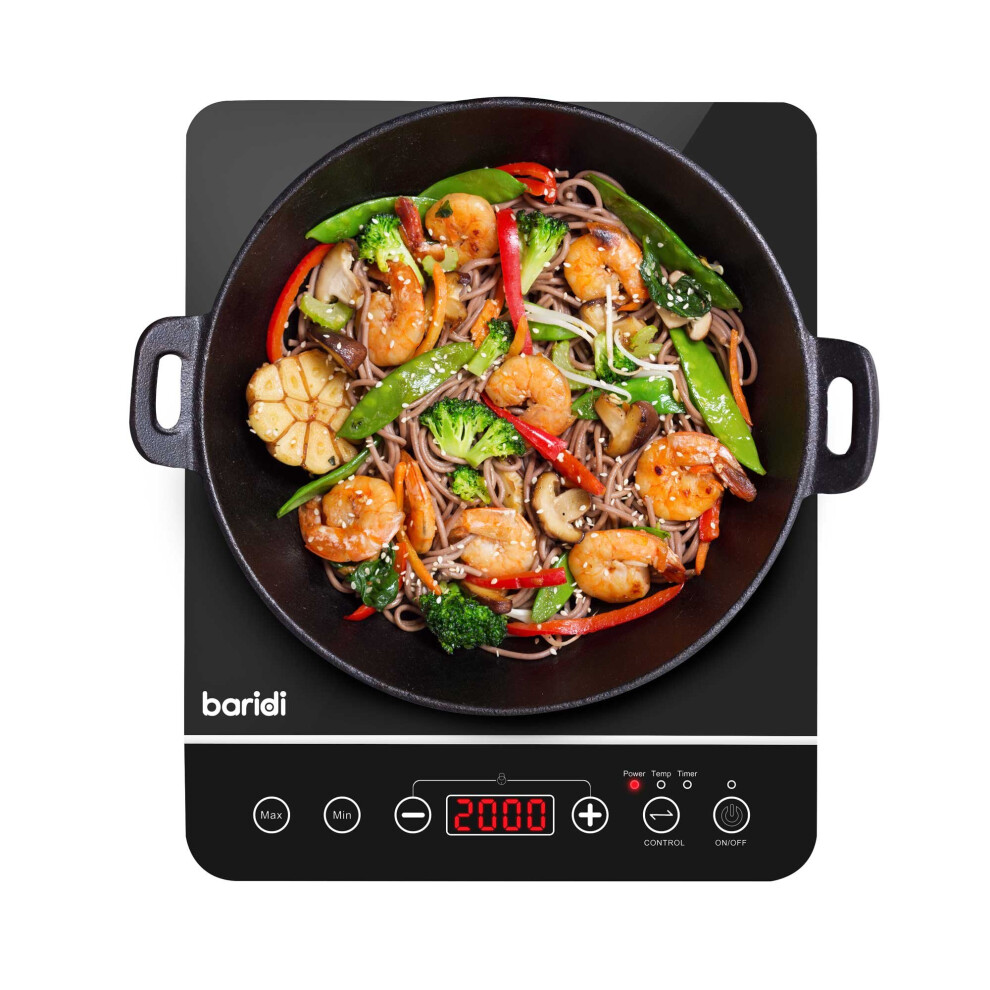 Baridi Portable Induction Hob: Single Zone, 2000W, 10 Power Settings, Timer Function, Black - DH145