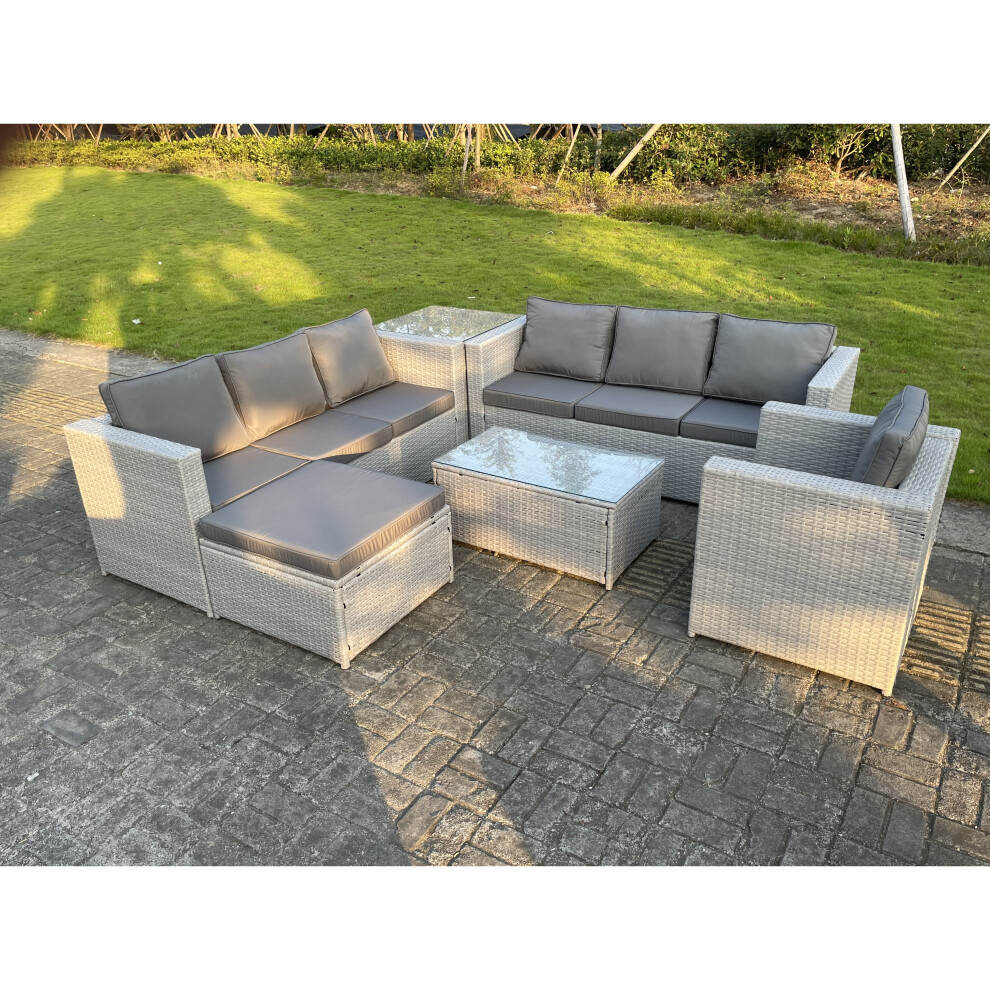 Fimous Light Rattan Garden Furniture Corner Sofa Coffee Table Grey