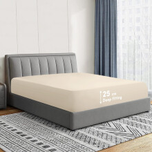 (Single, Cream) Fitted Bed Sheets Poly Cotton Single Double King