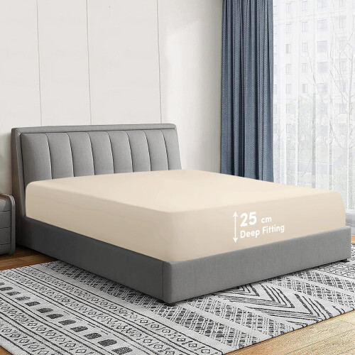Imperial Rooms (Single, Cream) Fitted Bed Sheets Poly Cotton Single Double King