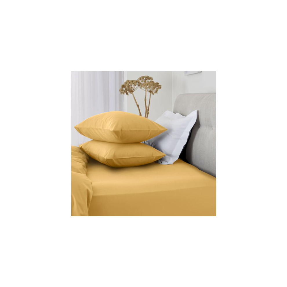 (Pillow Case Only, Mustard) Fitted Bed Sheets Poly Cotton Single Double King