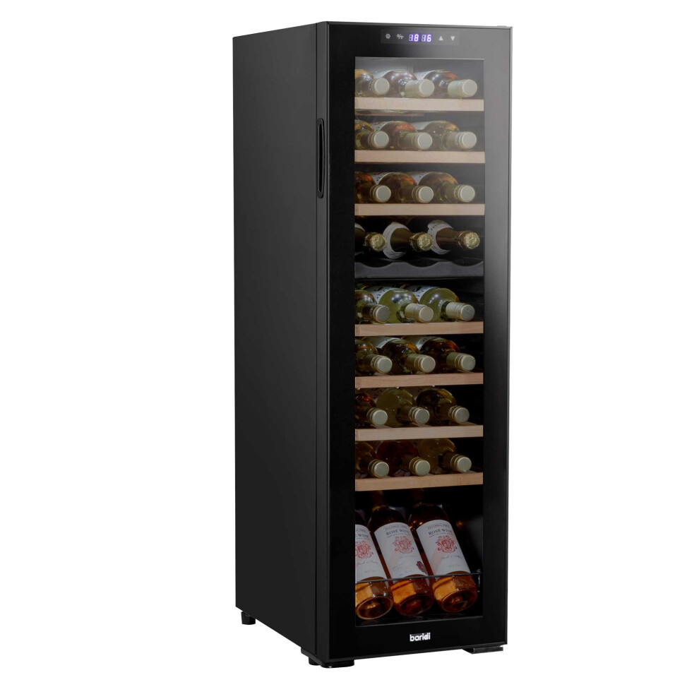 Baridi 27 Bottle Dual Zone Wine Cooler, Fridge, Touch Screen Controls, Wooden Shelves, LED - Black - DH90