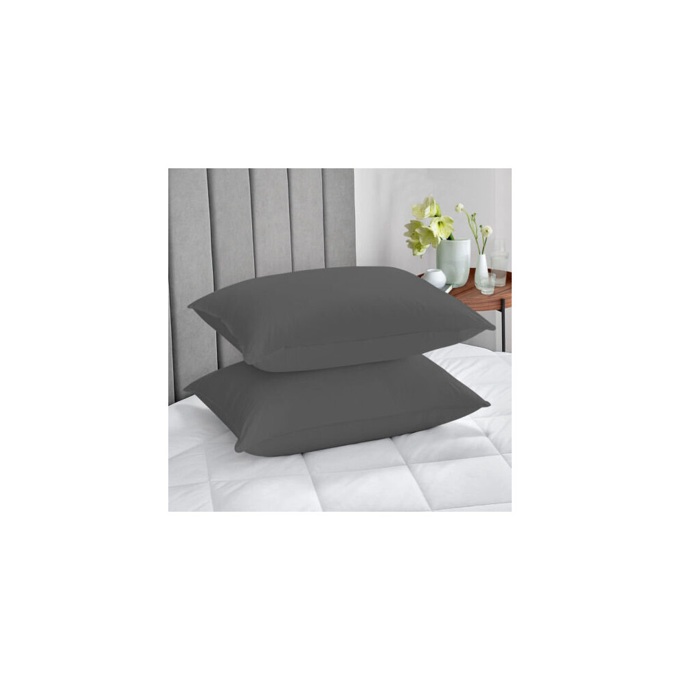 (Pillow Case Only, Charcoal) Fitted Bed Sheets Poly Cotton Single Double King