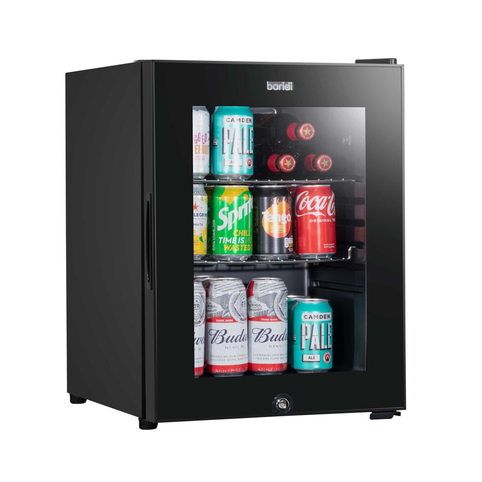 Baridi 40L Drinks Mini Fridge with LED Light, Black and Glass Door - DH98