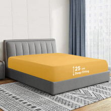 (King, Mustard) Fitted Bed Sheets Poly Cotton Single Double King