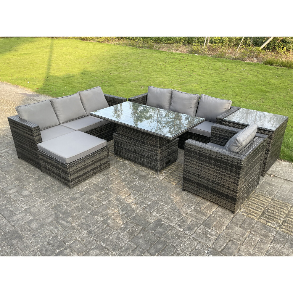 Fimous 8 Seater?Outdoor Rattan Sofa Set Adjustable Rising Side Tables