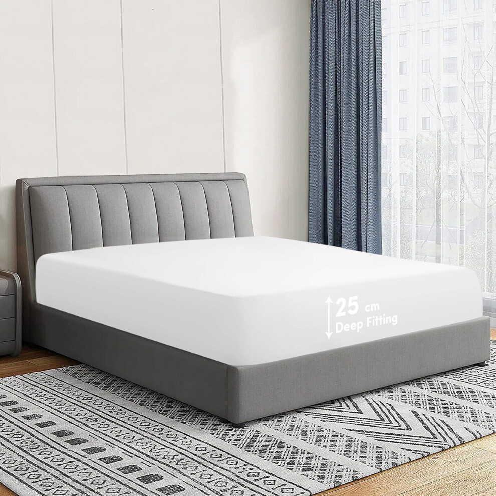(Super King, White) Fitted Bed Sheets Poly Cotton Single Double King